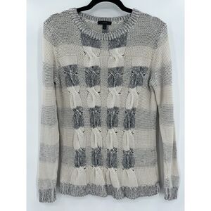 J. Crew Gray and Cream Cable Knit Sweater